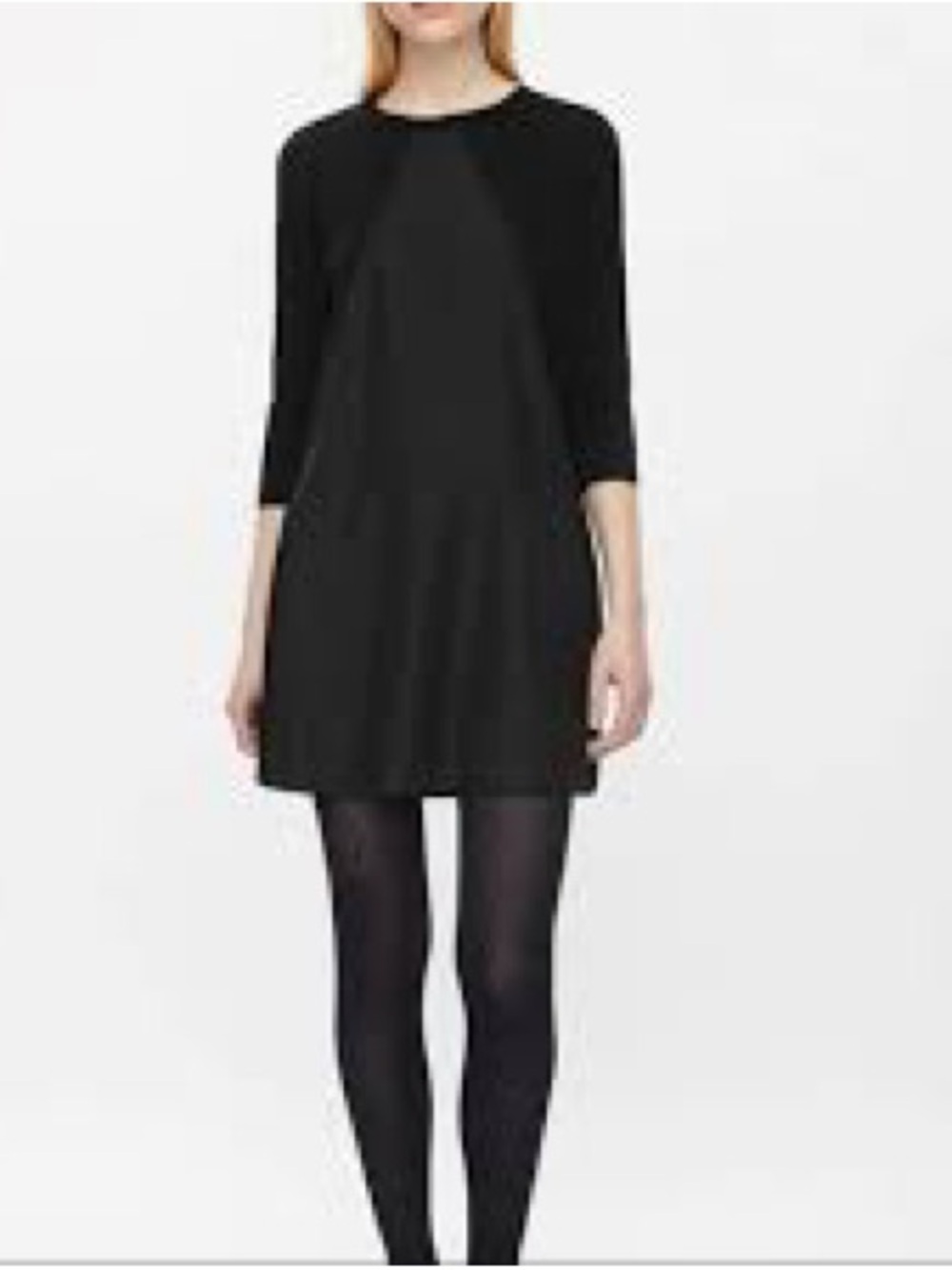 COS Black Triangle Panel Shift Mini Dress 3/4 Sleeves Size S